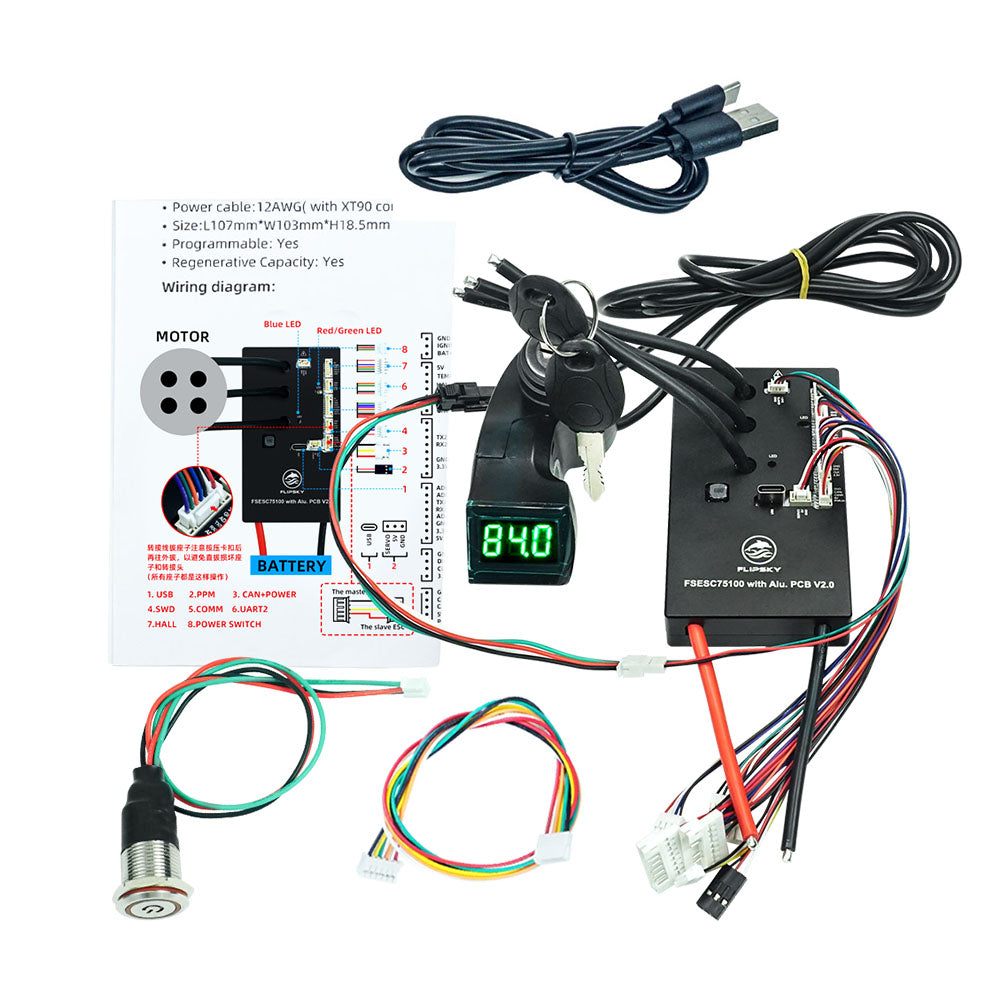 Flipsky 75100 V2.0 With Aluminum PCB With Power Key Switch Button Based on VESC For Electric Skateboard / Electric Scooter / Ebike Speed Controller