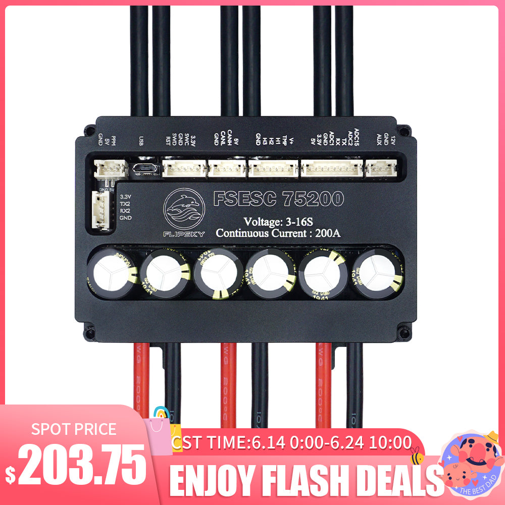 Flash Deals Flipsky FSESC 75200 75V High Current 200A ESC Base On Vesc With Aluminum Case Water Cooling Enclosure For E-Foil Fighting Robot Surfboard AGV Robot