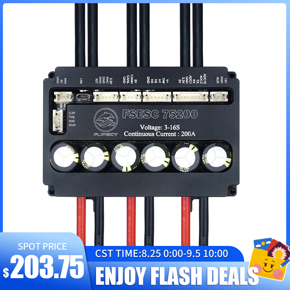 Flash Deals Flipsky FSESC 75200 75V High Current 200A ESC Base On Vesc With Aluminum Case Water Cooling Enclosure For E-Foil Fighting Robot Surfboard AGV Robot