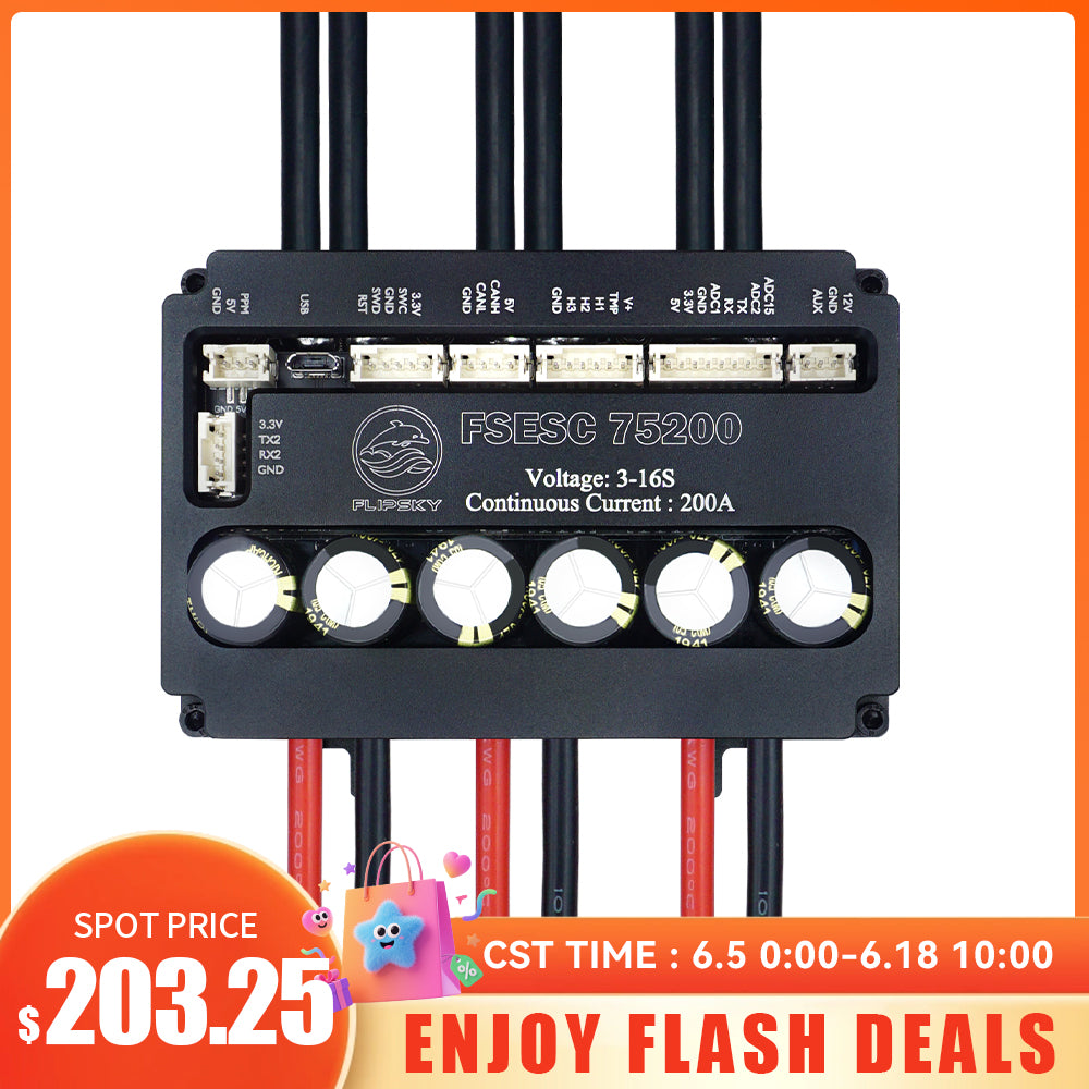 Flash Deals  Flipsky FSESC 75200 75V High Current 200A ESC Base On Vesc With Aluminum Case Water Cooling Enclosure For E-Foil Fighting Robot Surfboard AGV Robot