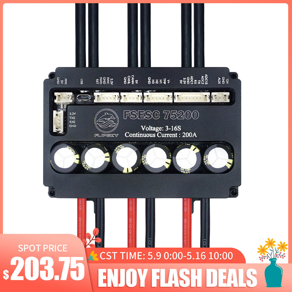 Flash Deals Flipsky FSESC 75200 75V High Current 200A ESC Base On Vesc With Aluminum Case Water Cooling Enclosure For E-Foil Fighting Robot Surfboard AGV Robot